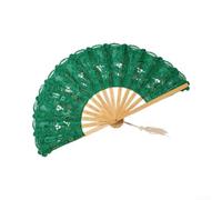 Éventail pliable en dentelle de 23 cm, motif floral ajouré, glands et portable, accessoire de refroidissement pour femme, danse, bal, fête, spectacle, vert