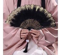 Éventail Pliable en Dentelle et Plumes, Style Japonais, Motif féerique Gothique, éventail de Danse de Cour Sombre, Cadeau de Mariage, 1 pièce(Black)