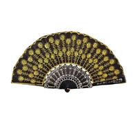 Éventail pliable en dentelle - Tissu à paillettes pour danse des années 1920 - Accessoire de costume pour femme - Décoration élégante - Festival (rouge noir) - Szq799 (jaune, 24 cm)