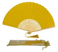 Éventail pliable en papier avec pompon et baleines en bambou de qualité A pour femmes et filles, cadeau d'anniversaire, de mariage (bus scolaire, jaune)