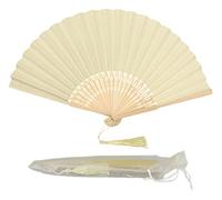 Éventail Pliable en Papier avec Pompon et Baleines en Bambou de qualité A pour Femmes et Filles, Cadeau d'anniversaire, de Mariage (Ivoire)