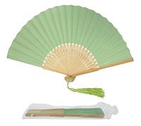 Éventail pliable en papier avec pompon et baleines en bambou de qualité A pour femmes et filles, cadeau d'anniversaire, de mariage (vert menthe)