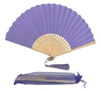 Éventail pliable en papier avec pompon et baleines en bambou de qualité A pour femmes et filles, cadeau d'anniversaire, de mariage (violet pastel doux)