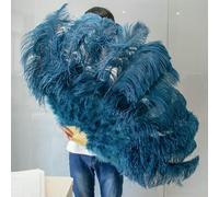 Éventail pliable en plumes d'autruche, 100 cm, 130 cm, 13 os, pour carnaval, spectacle, danse, éventail à main, bleu marine, 2 pièces, 100 cm, 130 cm