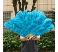 Éventail pliable en plumes d'autruche, 100 cm, 130 cm, 13 os, pour carnaval, spectacle, danse, éventails à main, bleu lac, 130 cm, 2 pièces