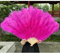 Éventail pliable en plumes d'autruche rose rouge, 13 plumes d'os, 100 cm et 130 cm, pour danse, carnaval, mariage, spectacle sur scène, rose rouge, 2 pièces