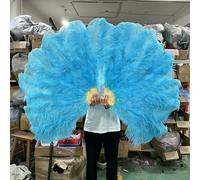 Éventail pliable en plumes d'autruche rouges 13Bone West, 100 cm/130 cm, pour fêtes, carnavals, danses et spectacles - bleu ciel - 130 cm - 1 pièce