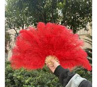Éventail pliable en plumes d'autruche rouges, 15 os, 70 x 40 cm, pour spectacles de danse, accessoires de décoration, rouge, 2 pièces, 70 x 40 cm
