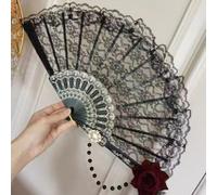 Éventail pliable en plumes de rose Lolita pour décoration de mariage, thé, fait à la main rétro (noir)