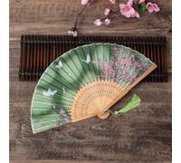 Éventail pliable en soie avec pompon pour invités de mariage - Élégante décoration de fête prénuptiale et enterrement de vie de jeune fille, style papier blanc, 21 cm (5#)