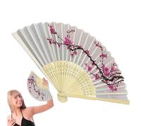 Éventail pliable en soie de 21 cm pour peinture à l'encre | Éventail classique en soie imprimée de fleurs de prunier pour événement culturel