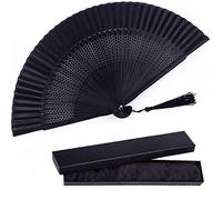 Éventail Pliable en Soie, en Bois de Bambou, Style rétro Chinois/Japonais Vintage Oriental, Fait à la Main avec Une Housse en Tissu et des Pompons pour décoration de Maison, fête, Mariage