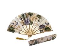 Éventail pliable en tissu de soie de bambou avec pompon, éventail japonais pour décoration de fête de mariage (style A doré avec manche)