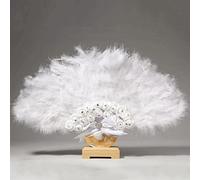Éventail Pliable Fait Main, éventail de mariée, éventail de Danse, éventail en Plumes, éventail en Dentelle, éventail de décoration de Mariage, éventail Blanc for Femme, 1 pièce(D)