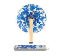 Fisura - Éventail pliable à fleurs bleues. Éventail pliable original en papier. Pai pai bleu et blanc. Détail de mariage pour invités. Cadeau fête ou cérémonies.