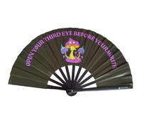 Éventail pliable grand et stable - Éventail noir avec une lueur verte foncée, brille dans le noir - Festival Rave Techno EDM - Accessoires de fête en bois et tissu