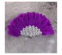 Eventail pliant à plumes, 1 éventail à main en plumes de dinde africaines, for danser, for mariage, for mariée, simple face, fait à la main(Purple 8)