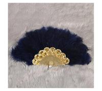 Eventail pliant à plumes, 1 éventail à main en plumes de dinde africaines, for danser, for mariage, for mariée, simple face, fait à la main(Dark Blue 4)