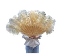 Eventail pliant à plumes, Éventail en plumes d'autruche colorées, grand éventail pliable à main de 130 cm, for spectacle, danse, fête, scène, carnaval, spectacle(Beige,Left hand)