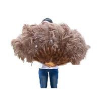 Eventail pliant à plumes, Éventail en plumes d'autruche colorées, grand éventail pliable à main de 130 cm, for spectacle, danse, fête, scène, carnaval, spectacle(30 Coffe,Right hand)