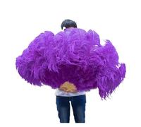 Eventail pliant à plumes, Éventail en plumes d'autruche colorées, grand éventail pliable à main de 130 cm, for spectacle, danse, fête, scène, carnaval, spectacle(Purple,Left hand)