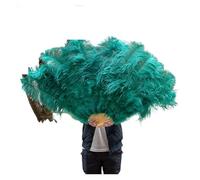 Eventail pliant à plumes, Éventail en plumes d'autruche colorées, grand éventail pliable à main de 130 cm, for spectacle, danse, fête, scène, carnaval, spectacle(Dark Green,Right hand)