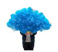 Eventail pliant à plumes, Éventail en plumes d'autruche colorées, grand éventail pliable à main de 130 cm, for spectacle, danse, fête, scène, carnaval, spectacle(Lake Blue,Right hand)