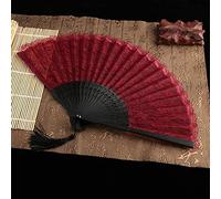 Éventail Pliant Câble en Bois Massif en Bois Japonais, Éventail Fait à la Main de Style Vintage Japonais pour la Décoration des Femmes (éventail rouge avec tige noire)