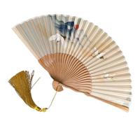 Éventail Pliant Chinois Élégant À Main avec Pompon, Éventail en Soie D'été, Éventails Pliants À Main pour Fête Danse pour Performance