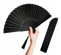 Éventail pliant classique noir, en tissu de soie, monture en bambou, mélange de styles chinois et occidentaux. Convient pour les mariages, les fêtes, les représentations, la danse, la décoration intér
