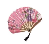Éventail Pliant de pétoncles rétro Chinois, 1 pièce, Tissu en Soie filé à Fleurs, Main for la Danse, Frange os incurvé(Color-07)