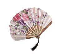 Éventail Pliant de pétoncles rétro Chinois, 1 pièce, Tissu en Soie filé à Fleurs, Main for la Danse, Frange os incurvé(Color-11)