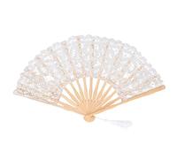 Éventail Pliant en Dentelle Blanche Vintage Ventilateur de Poche Femmes Filles éventails en Dentelle Espagnole pour Habiller Costume Fête Décoration(beige)