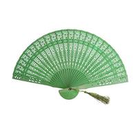 Éventail Pliant, Main Pliante 1PC Chinois Vintage Bois Creux Sculpté À La Main Pliable Cadeaux Maison ou Poche Mariage Fête Nuptiale Multi Couleur Faveurs Éventails De Poche(Green)