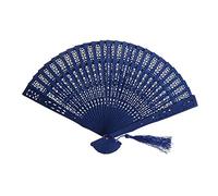 Éventail Pliant, Main Pliante 1PC Chinois Vintage Bois Creux Sculpté À La Main Pliable Cadeaux Maison ou Poche Mariage Fête Nuptiale Multi Couleur Faveurs Éventails De Poche(Blue)