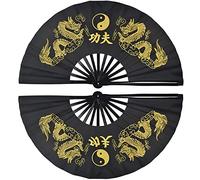 Éventail pliant - Mains droites et gauches - Fan de Tai Chi - Fan d'arts martiaux - Fan de Kung Fu - Couverture noire - Chine - Plusieurs motifs décoratifs (couleur : un ventilateur à droite) ( Color