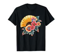 Éventail Pliant Oriental avec Fleurs et Feuilles de Pivoine T-Shirt