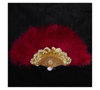 Eventail pliant pour dames, 1 éventail à main en plumes de dinde africaines, for danser, for mariage, for mariée, simple face, fait à la main(Red 4)