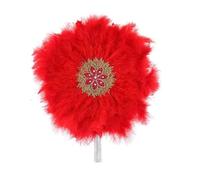 Eventail pliant pour dames, 1 éventail à main en plumes de dinde africaines, for danser, for mariage, for mariée, simple face, fait à la main(Red 1)