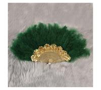Eventail pliant pour dames, 1 éventail à main en plumes de dinde africaines, for danser, for mariage, for mariée, simple face, fait à la main(Green 4)