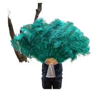 Eventail pliant pour dames, Éventail de plumes d'autruche colorées for fête, mariage, spectacle de danse du ventre, bricolage décoratif, 13 plumes violettes(Dark Green)
