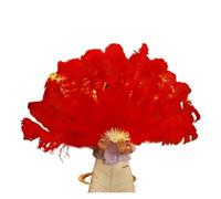 Eventail pliant pour dames, Éventail de plumes d'autruche colorées for fête, mariage, spectacle de danse du ventre, bricolage décoratif, 13 plumes violettes(Red)