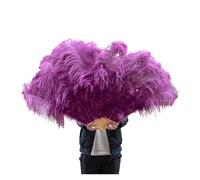 Eventail pliant pour dames, Éventail de plumes d'autruche colorées for fête, mariage, spectacle de danse du ventre, bricolage décoratif, 13 plumes violettes(44 Sauce Purple)
