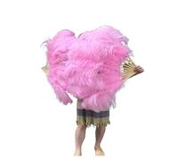 Eventail pliant pour dames, Grand éventail de plumes d'autruche rouges avec bâtons en bambou for décoration de fête d'Halloween de danse du ventre, 13 os(Pink)