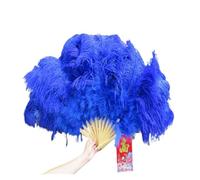 Eventail pliant pour dames, Grand éventail de plumes d'autruche rouges avec bâtons en bambou for décoration de fête d'Halloween de danse du ventre, 13 os(Sapphire)