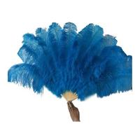 Eventail pliant pour dames, Grand éventail de plumes d'autruche rouges avec bâtons en bambou for décoration de fête d'Halloween de danse du ventre, 13 os(Lake Blue)