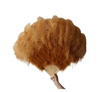 Eventail pliant pour dames, Grand éventail de plumes d'autruche rouges avec bâtons en bambou for décoration de fête d'Halloween de danse du ventre, 13 os(Champagne)