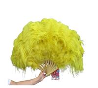 Eventail pliant pour dames, Grand éventail de plumes d'autruche rouges avec bâtons en bambou for décoration de fête d'Halloween de danse du ventre, 13 os(Yellow)