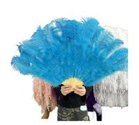 Eventail Plume Éventail à Plumes Rouges 100x60CM, 13 os, éventails Portables Pliables for Mariage, Accessoires de Performance sur scène artisanaux, Bricolage Performance(Blue,100CM Left 1PCS)