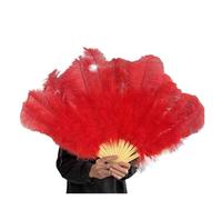 Eventail Plume Éventail à Plumes Rouges 100x60CM, 13 os, éventails Portables Pliables for Mariage, Accessoires de Performance sur scène artisanaux, Bricolage Performance(Red,100CM Left 1PCS)